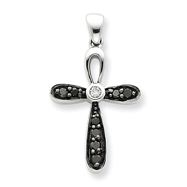 Sterling Silver Black & White Diamond Cross Pendant