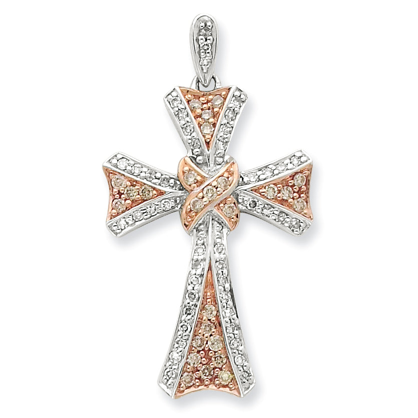 Sterling Silver & Rhodium Diamond Cross Pendant