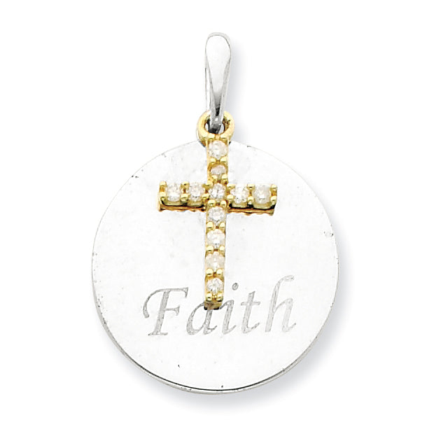 Sterling Silver Diamond & Vermeil Cross Faith Disc Pendant