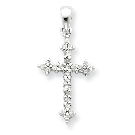 Sterling Silver Rhodium Diamond Cross Pendant