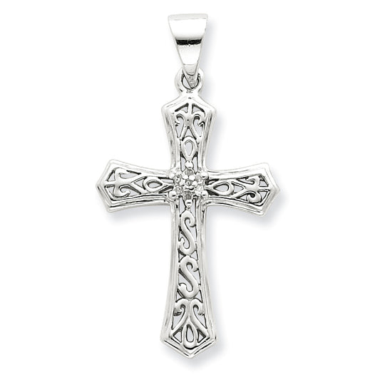 Sterling Silver Rhodium Diamond Cross Pendant