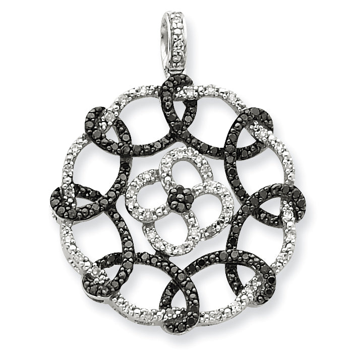 Sterling Silver Black & White Diamond Circles Pendant