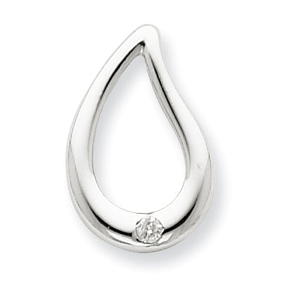 Sterling Silver Rhodium Diamond Teardrop Pendant