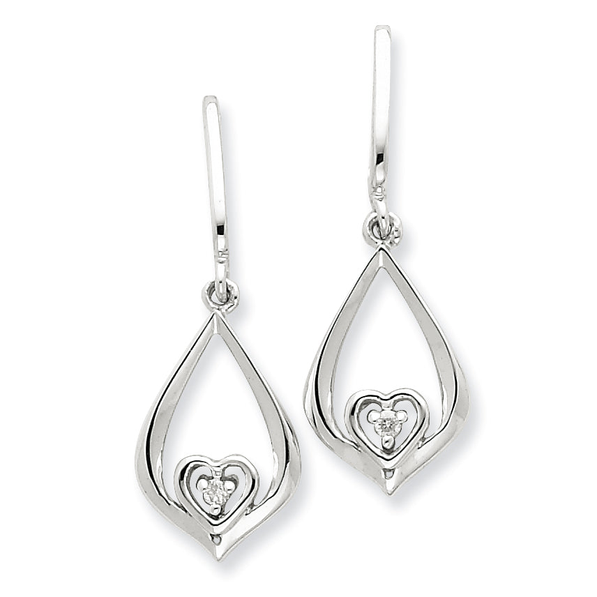 Sterling Silver Diamond Heart in Teardrop Post Earrings