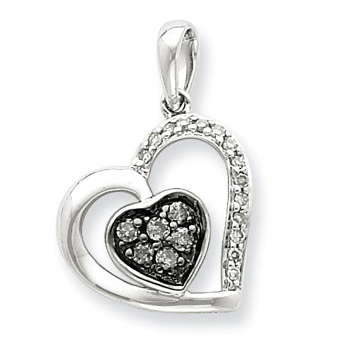 Sterling Silver Black & White Diamond Heart Pendant