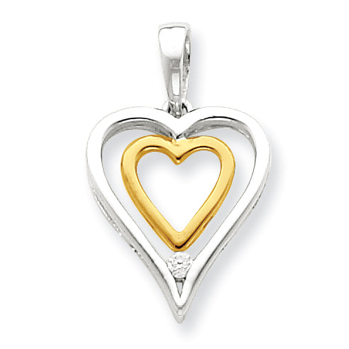 Sterling Silver & Vermeil Diamond Heart Pendant