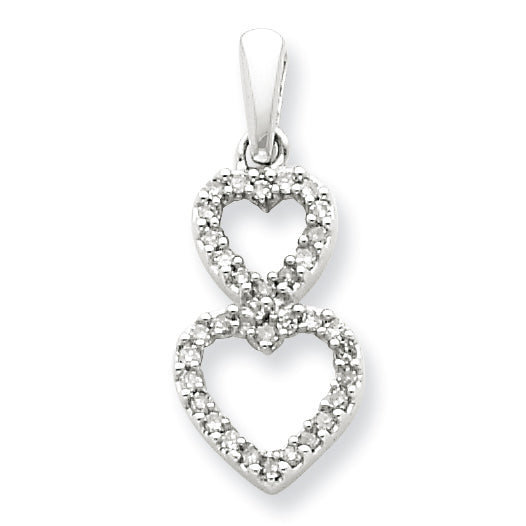 Sterling Silver Diamond Stacked Hearts Pendant