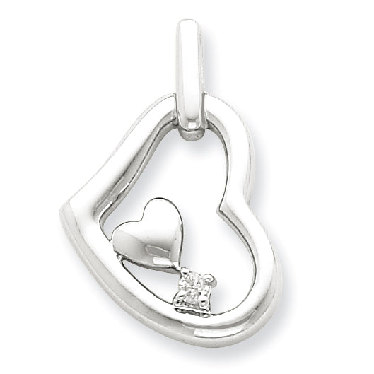 Sterling Silver Diamond Heart in Heart Pendant