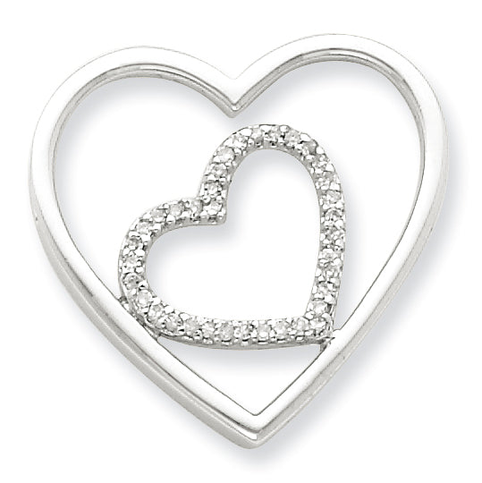 Sterling Silver Diamond Heart in Heart Pendant