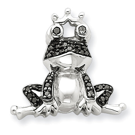 Sterling Silver Black Diamond Frog Prince Pendant