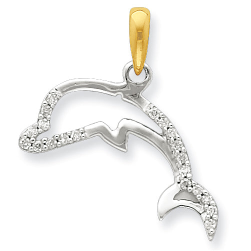 Sterling Silver & Vermeil Diamond Dolphin Pendant