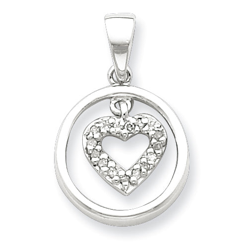 Sterling Silver Rhodium Heart in Circle Pendant
