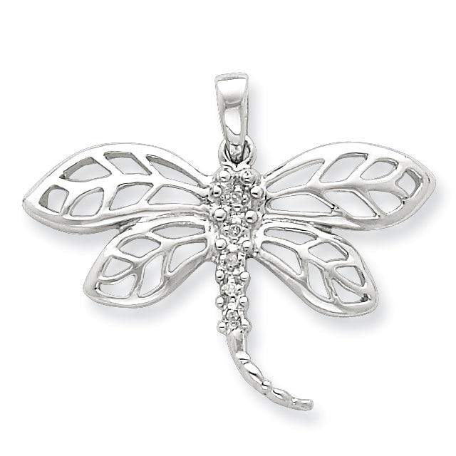 Sterling Silver Rhodium Diamond Dragonfly Pendant