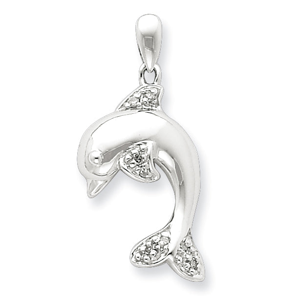 Sterling Silver Diamond Dolphin Pendant