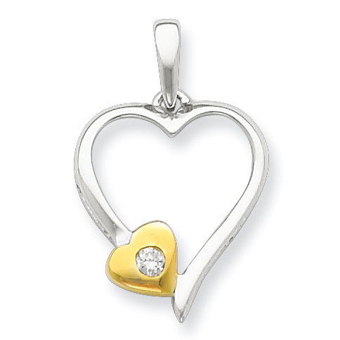 Sterling Silver & Vermeil Diamond Heart Pendant