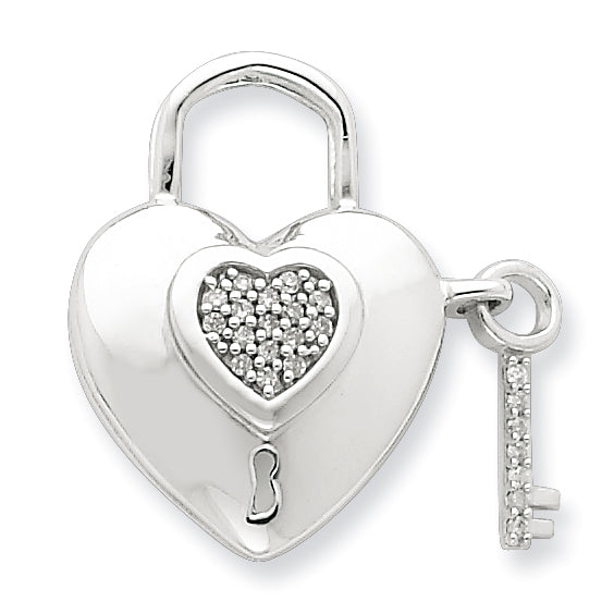 Sterling Silver Diamond Heart Lock & Key Pendant