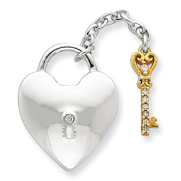 Sterling Silver & Vermeil Diamond Lock & Key Pendant