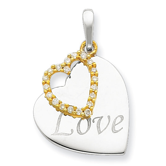 Sterling Silver & Vermeil Diamond Heart Love Pendant