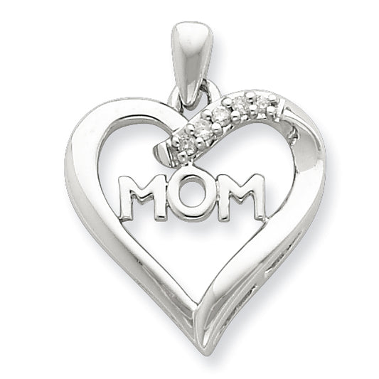 Sterling Silver Diamond MOM Heart Pendant