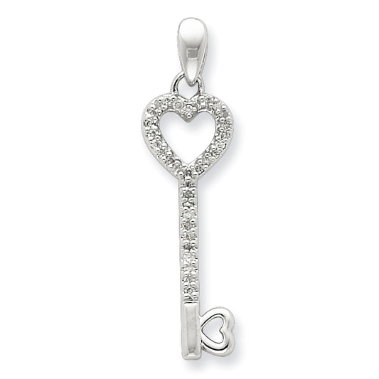 Sterling Silver Diamond Heart Key Pendant