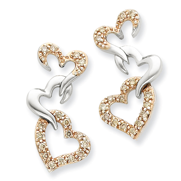 Sterling Silver & Rhodium Diamond Heart Earrings