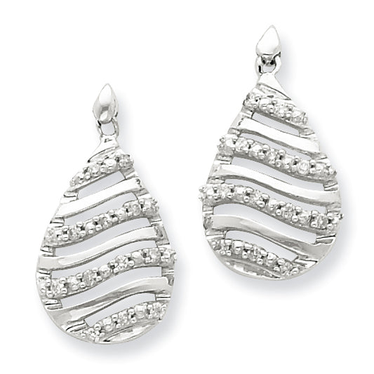 Sterling Silver Diamond Wave Teardrop Post Earrings