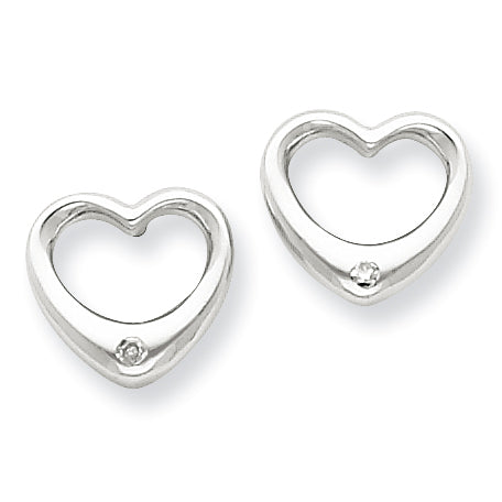 Sterling Silver Rhodium Diamond Heart Post Earrings