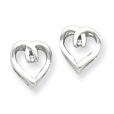 Sterling Silver Rhodium Diamond Heart Post Earrings