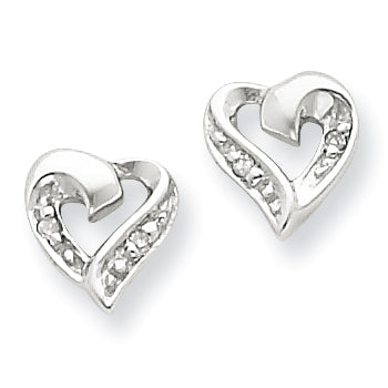 Sterling Silver Rhodium Diamond Heart Post Earrings