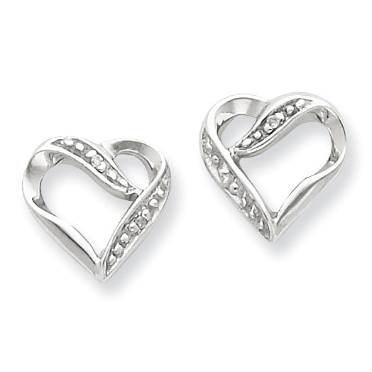 Sterling Silver Rhodium Diamond Heart Post Earrings