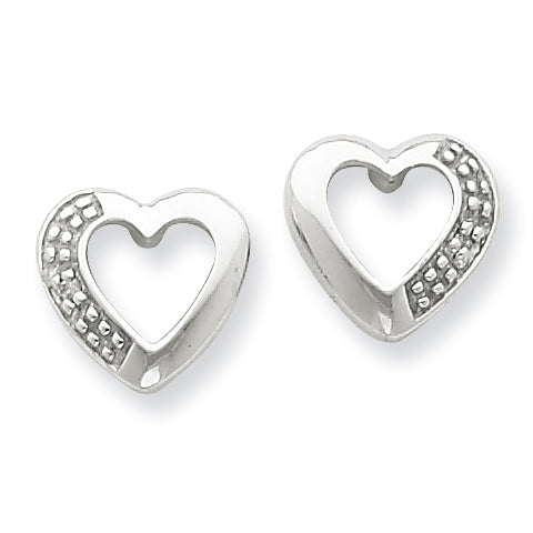 Sterling Silver Rhodium Diamond Heart Post Earrings