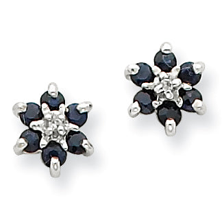 Sterling Silver Rhodium Shappire & Diamond Heart Post Earrings