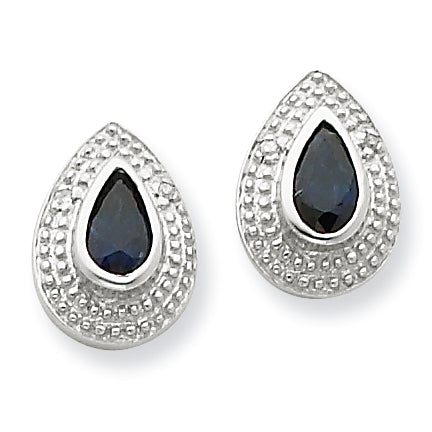 Sterling Silver Rhodium Dark Sapphire & Diamond Post Earrings