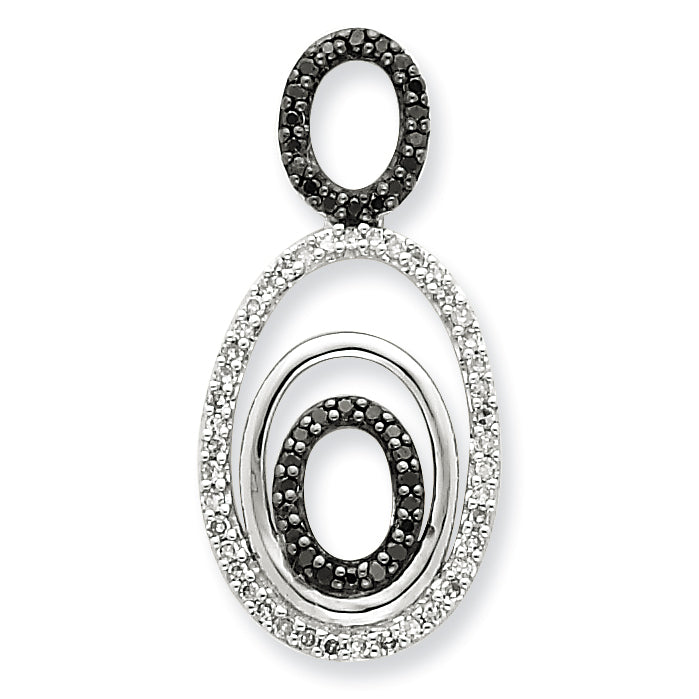 Sterling Silver Black & White Diamond Oval Pendant