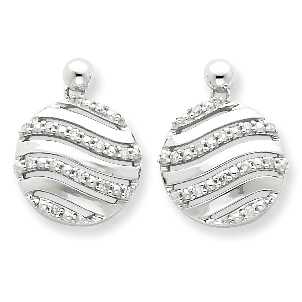 Sterling Silver Diamond Wave Circle Post Earrings