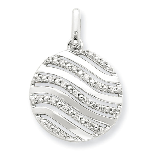 Sterling Silver Diamond Wave Circle Pendant