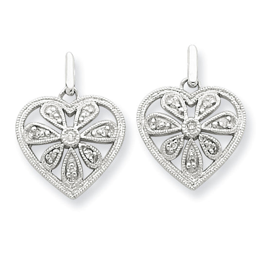 Sterling Silver Diamond Heart Post Earrings