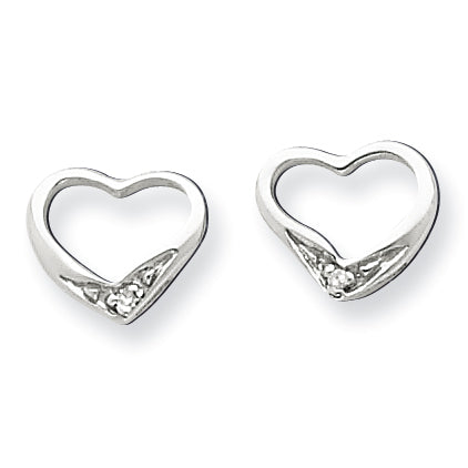 Sterling Silver Diamond Heart Post Earrings