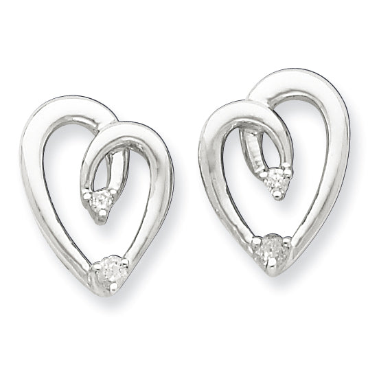 Sterling Silver Diamond Heart Post Earrings