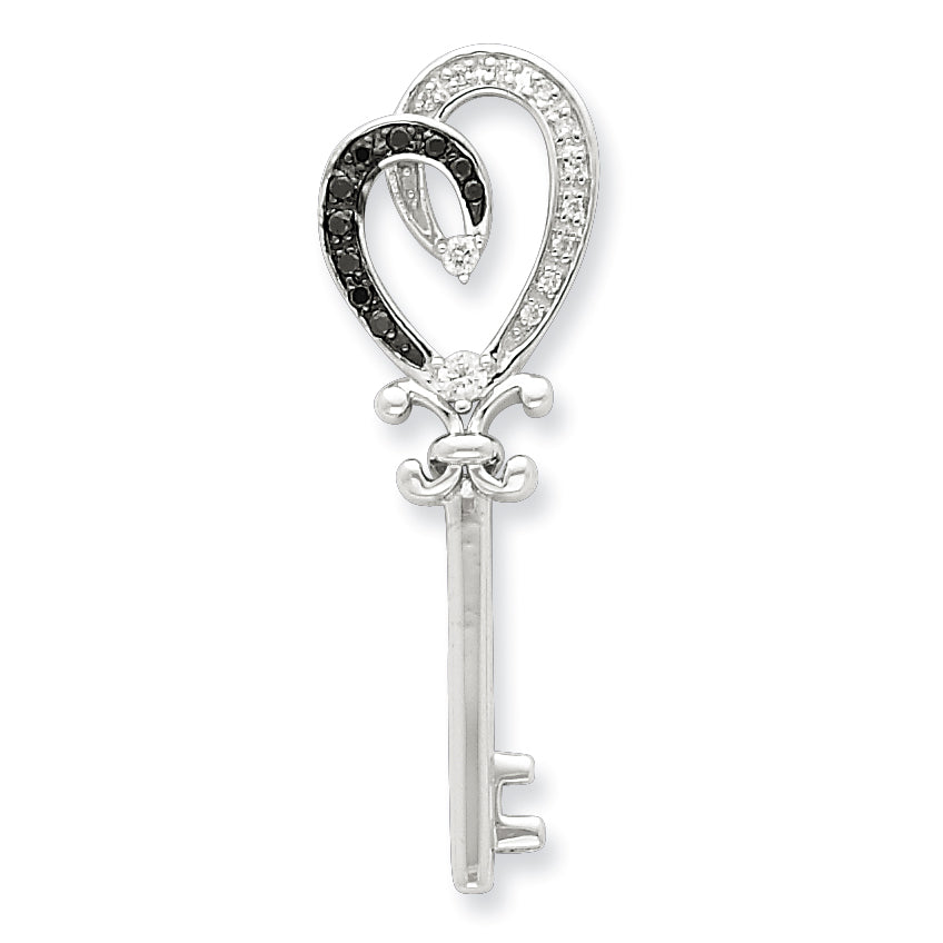 Sterling Silver Diamond Heart Key Pendant