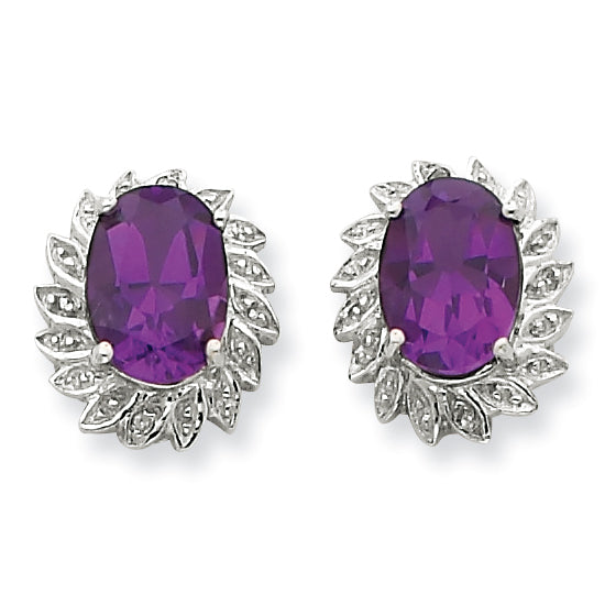 Sterling Silver Rhodium Amethyst Diamond Earrings