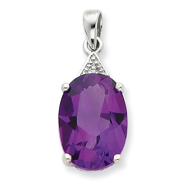 Sterling Silver Rhodium Amethyst & Diamond Pendant