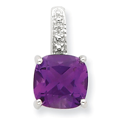 Sterling Silver Rhodium Amethyst & Diamond Pendant