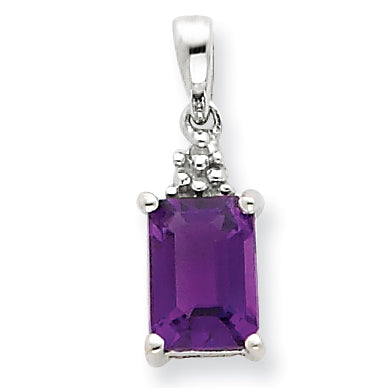 Sterling Silver Rhodium Amethyst & Diamond Pendant