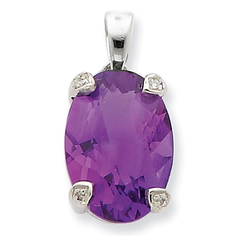 Sterling Silver Rhodium Amethyst & Diamond Pendant