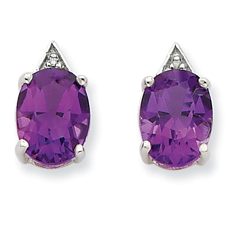 Sterling Silver Rhodium Amethyst & Diamond Post Earrings