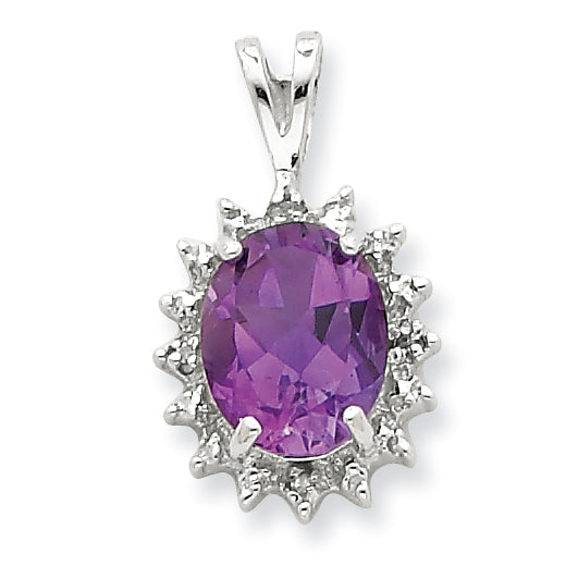 Sterling Silver Rhodium Pear Amethyst & Diamond Pendant