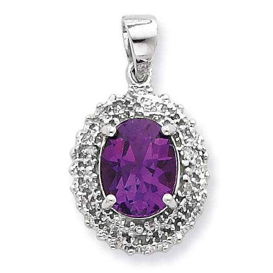 Sterling Silver Rhodium Amethyst & Diamond Pendant