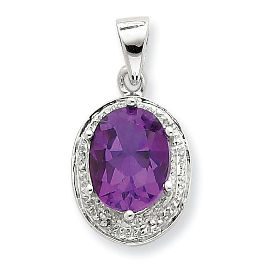 Sterling Silver Rhodium Amethyst & Diamond Pendant