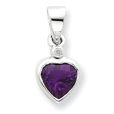 Sterling Silver Rhodium Amethyst Diamond Pendant